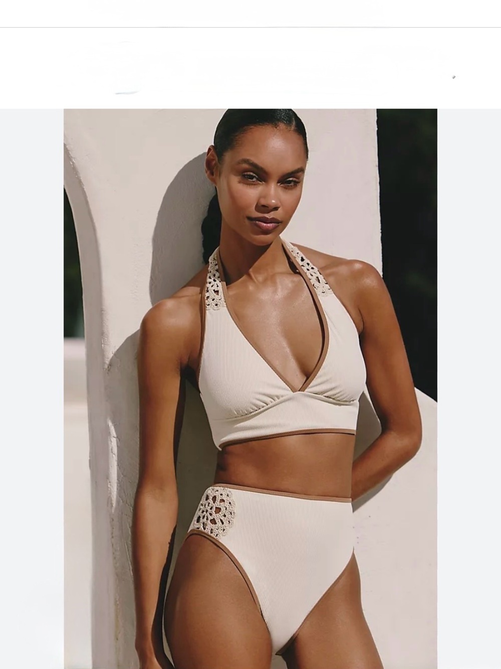 Sanctuary Cream Ribbed Crochet Halter Bikini